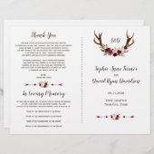 Bourgondië Marsala Bloem Takken Huwelijksprogramma (Voorkant / Achterkant)