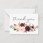 Bourgondië Marsala Bloemen Klein Dank u Wit Notitiekaartje (Voorkant)
