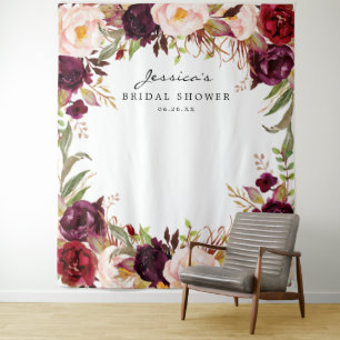 Bourgondie Marsala Bloemrijke Bruiloftsshower Acht Wandkleed