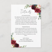 Bourgondië Marsala & Blush Bloemen Bruiloft Detail Informatiekaartje (Voorkant)