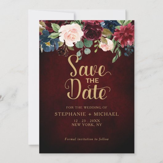Bourgondië Marsala Blush Roze Boho Trouwen Save The Date (Voorkant)