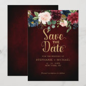 Bourgondië Marsala Blush Roze Boho Trouwen Save The Date (Voorkant / Achterkant)