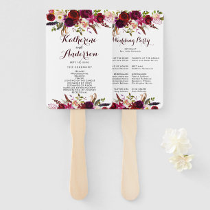 Bourgondië Marsala Bohemian Floral bruiloft progra Handwaaier