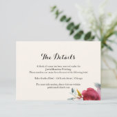 Bourgondië Marsala Boho Bloemen Bruiloft Details Informatiekaartje (Staand voorkant)