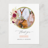 Bourgondië-Marsala en Blush Trouwfoto Dank u Briefkaart (Voorkant)
