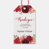 Bourgondië Marsala Rode rozen Bloemenbruiloft Cadeaulabel (Voorkant)