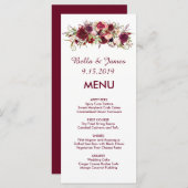 Bourgondië Marsala Rood Bloemen Bruiloft Menu (Voorkant / Achterkant)