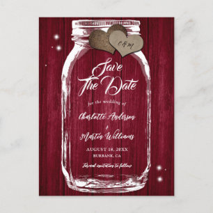 Bourgondië Mason Jar Wood Wedding Save the Date Aankondigingskaart
