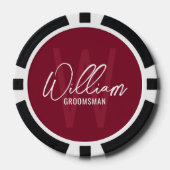 Bourgondië Modern Script Gepersonaliseerde Groomsm Poker Chips (Voorkant)