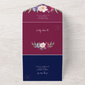 Bourgondië & Navy Blauw Blush Pioen Bloemen Bruilo All In One Uitnodiging (Buitenkant)