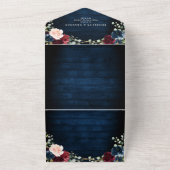 Bourgondië Navy Blush Geometrische QR Code Wedding All In One Uitnodiging (Buitenkant)