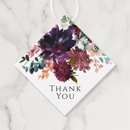 Bourgondië Paarse Blauwgroen bloemenbruiloft dank Bedankjes Labels (Voorkant)