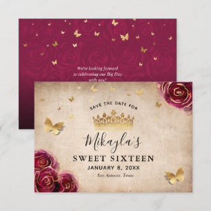 Bourgondië Pruim Goud Roos Perkament Elegant Save The Date