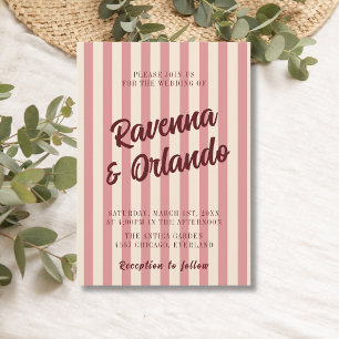 Bourgondië Retro Blush Roze Strepen Bruiloft Kaart
