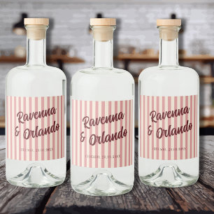 Bourgondië Retro Blush Roze Strepen Bruiloft Likeurfles Etiket