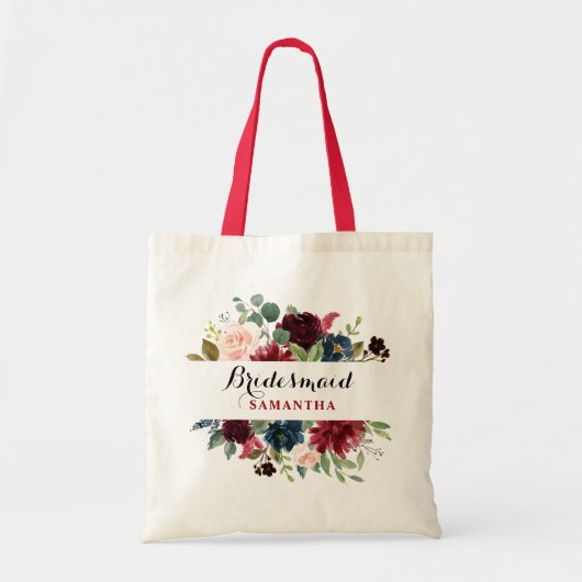 Bourgondië Rode Marine Bloemen Boho Bruidsmeisje c Tote Bag (Voorkant)