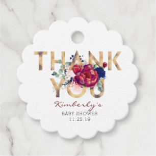 Bourgondië rood bloemig Baby shower dank u Bedankjes Labels