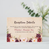 Bourgondie Rood Bloemrijk Rustiek Boho Ontvangst Kaart (Staand voorkant)