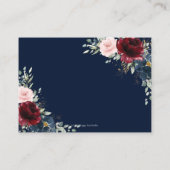 Bourgondië rood blush blauw bloemenbruiloft detail informatiekaartje (Achterkant)