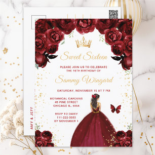 Bourgondie Rood Bruin Haar Prinses Sweet Sixteen Briefkaart
