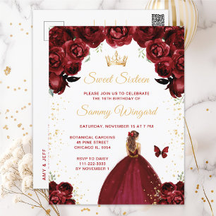 Bourgondie Rood Bruin Haar Prinses Sweet Sixteen Briefkaart