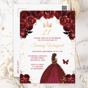 Bourgondie Rood Donkere Huid Prinses Verjaardagsfe Briefkaart