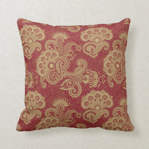 Bourgondië rood en beige bloemen swirls ontwerp kussen