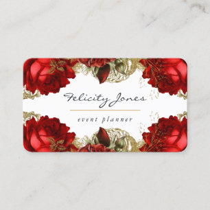 Bourgondie rood en gouden vintage bloemmotief visitekaartje
