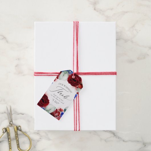 Bourgondië rood en marine blauw bruiloft dank u cadeaulabel (Met Touw)