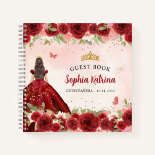 Bourgondië Rood Goud Bloemen Quinceañera Gastenboe Notitieboek
