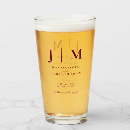 Bourgondië rood minimaal modern eenvoudig huwelijk glas (Voorkant gevuld)