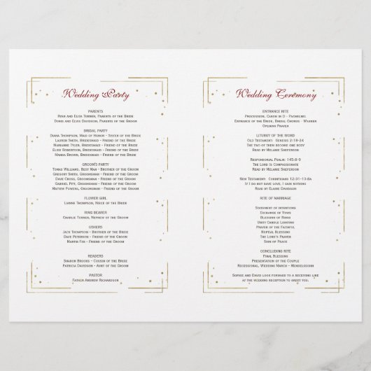 Bourgondië Roze Bloem Goud Glitter Huwelijksprogra (Achterkant)