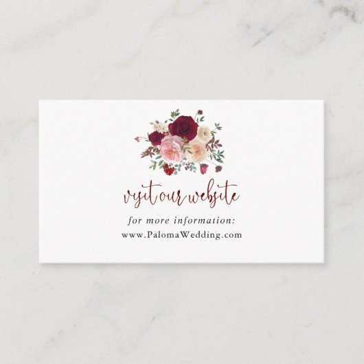 Bourgondië Roze Blush Bloemen Bruiloft Website Informatiekaartje (Voorkant)