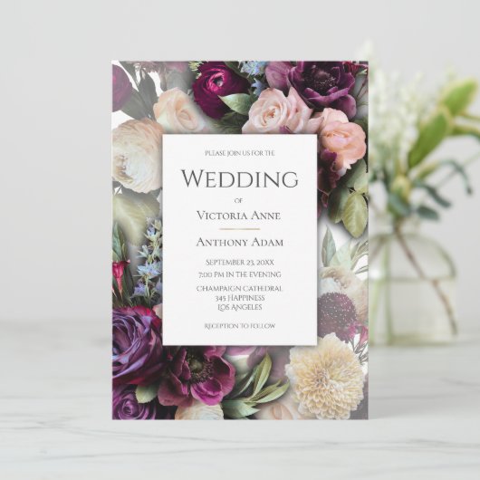 Bourgondië roze elegante bloemenbruiloft kaart (Staand voorkant)