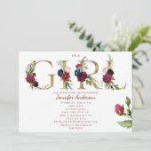 Bourgondië Roze Goud Roos Baby Meisje Douche Kaart (Staand voorkant)