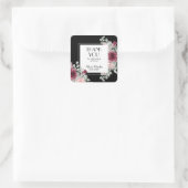 Bourgondië Roze Rose Flora Zwart Dank u Vierkante Sticker (Tas)