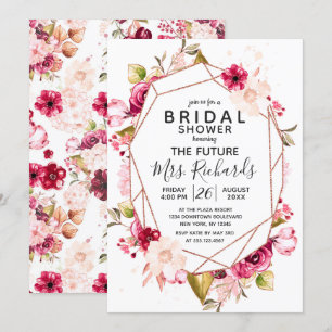 Bourgondië & Roze Terrarium Bruidsdouche Uitnodigi Kaart