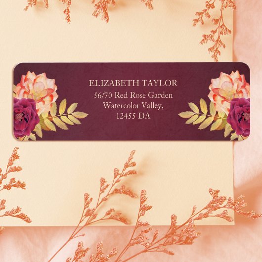 Bourgondië Rustic Herfst Boho Bloemige Trouwadres Etiket