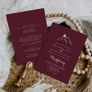 Bourgondië Silhouette Berg Voor & Terug Bruiloft Kaart