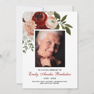 Bourgondië Terracotta Floral Funeral Sympathy Bedankkaart