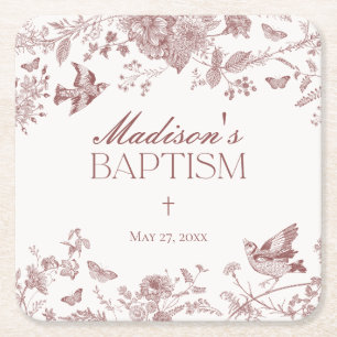 Bourgondië Toile de Jouy  bloemendoop Vierkante Kartonnen Onderzetter