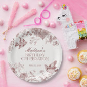 Bourgondië Toile Jouy Bloemen Verjaardagsfeest Papieren Bordje (Feest)