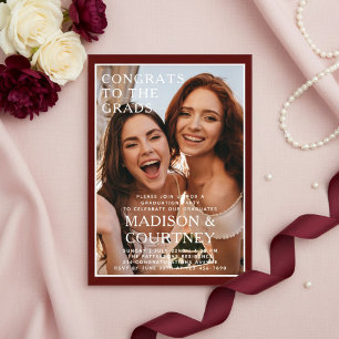 Bourgondië Twee Afgestudeerden Foto Afstudeerfeest Acryl Uitnodigingen