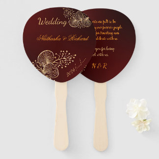 Bourgondië & Vergulde Bloemrijke Elegante Trouw Handwaaier