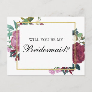 Bourgondié Will je mijn bruidsmeisje zijn. Wijnrod Uitnodiging Briefkaart