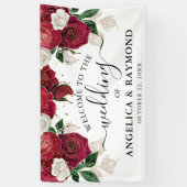 Bourgondië & Wit Bloemen Elegant Bruiloft Welkom Spandoek (Verticaal)