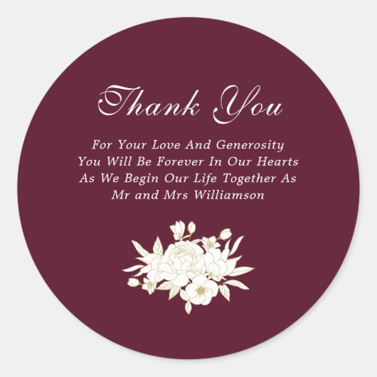 Bourgondië Wit Goud Rozen Elegant Dank u Ronde Sticker (Voorkant)