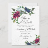 Bourgondië Witte Blauwe Elegante Bloem Bruiloft Save The Date (Voorkant)