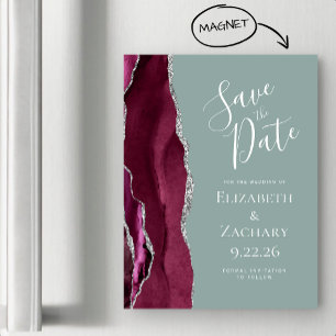 Bourgondië Zilveren Sage Green Wedding Save the Da Magnetische Uitnodiging