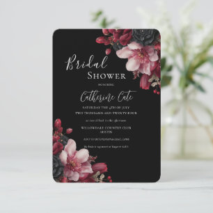 Bourgondië & Zwarte Elegante Bruidsbloemen Kaart